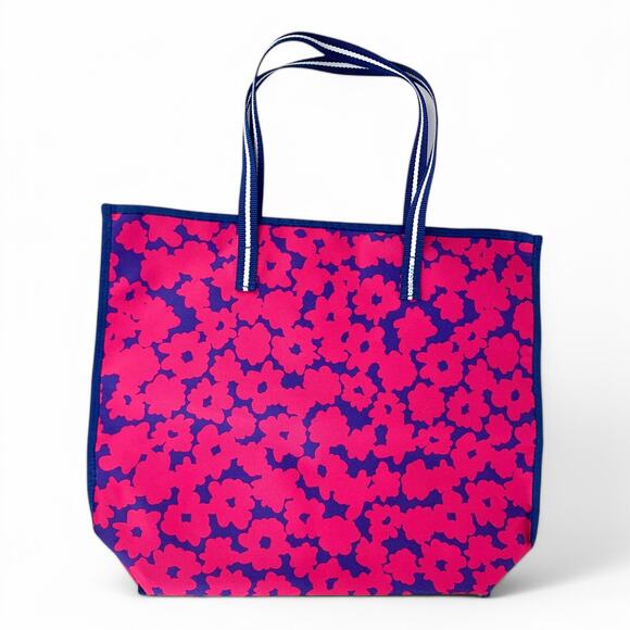 Estee Lauder Floral Tote Beach Bag Fuchsia Navy Large - Picture 4 of 6